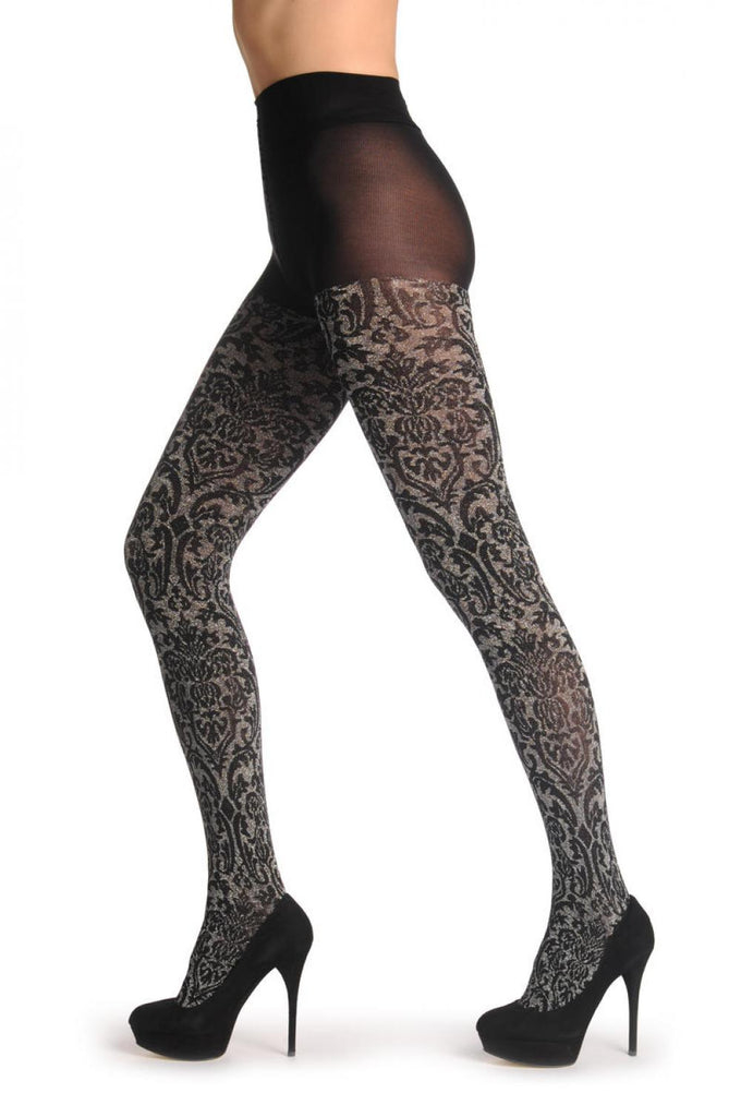 Liss Kiss Black With Silver Lurex Woven Vintage Pattern - Tights