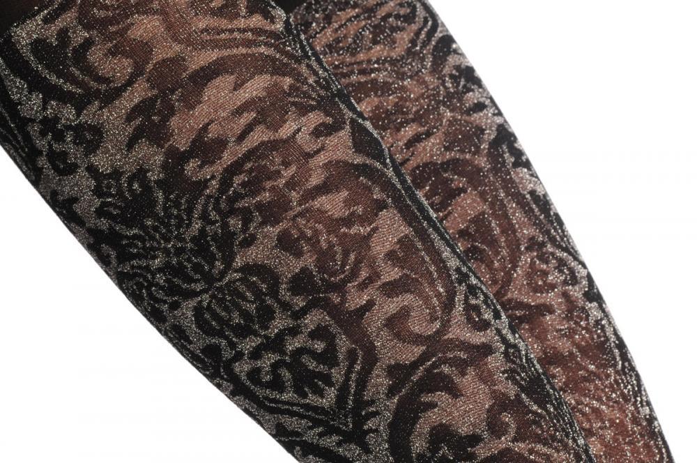 Liss Kiss Black With Silver Lurex Woven Vintage Pattern - Tights