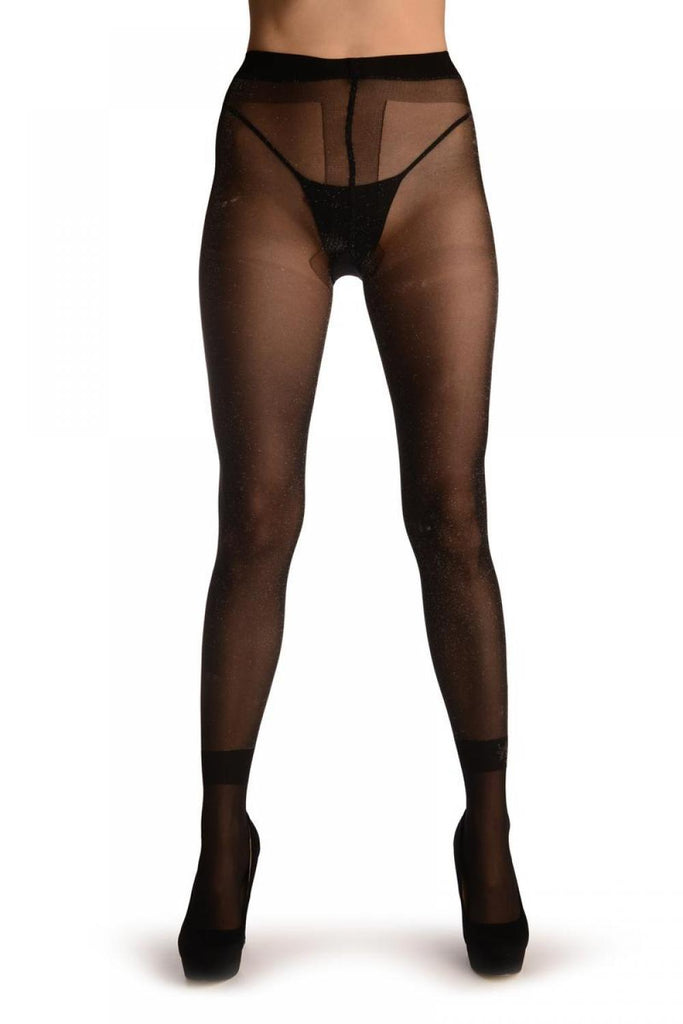 Liss Kiss Black With Silver Luxes & Floral Ankle Stripe - Tights