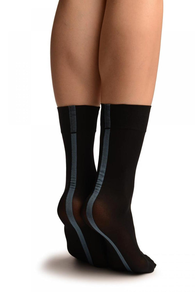 liss kiss Black With Slate Blue Wide Back Seam Ankle High Socks - Socks
