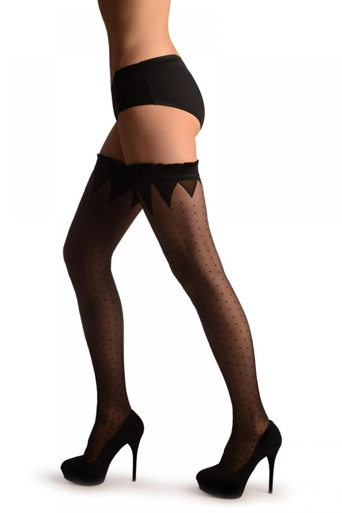 Liss Kiss Black With Small Dots & Black Crown Silicon Top - Hold Ups