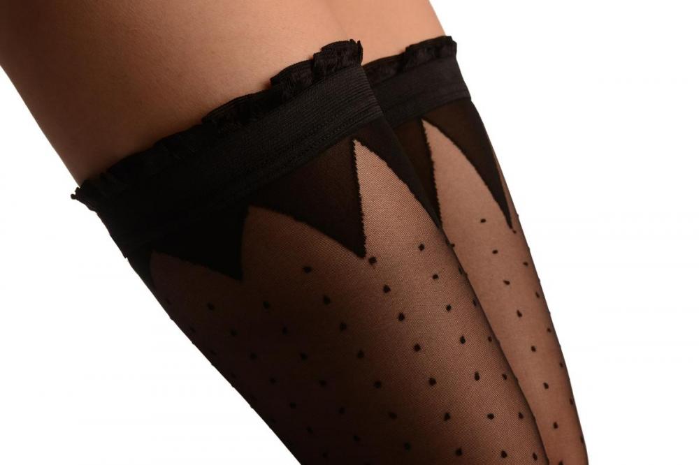 Liss Kiss Black With Small Dots & Black Crown Silicon Top - Hold Ups