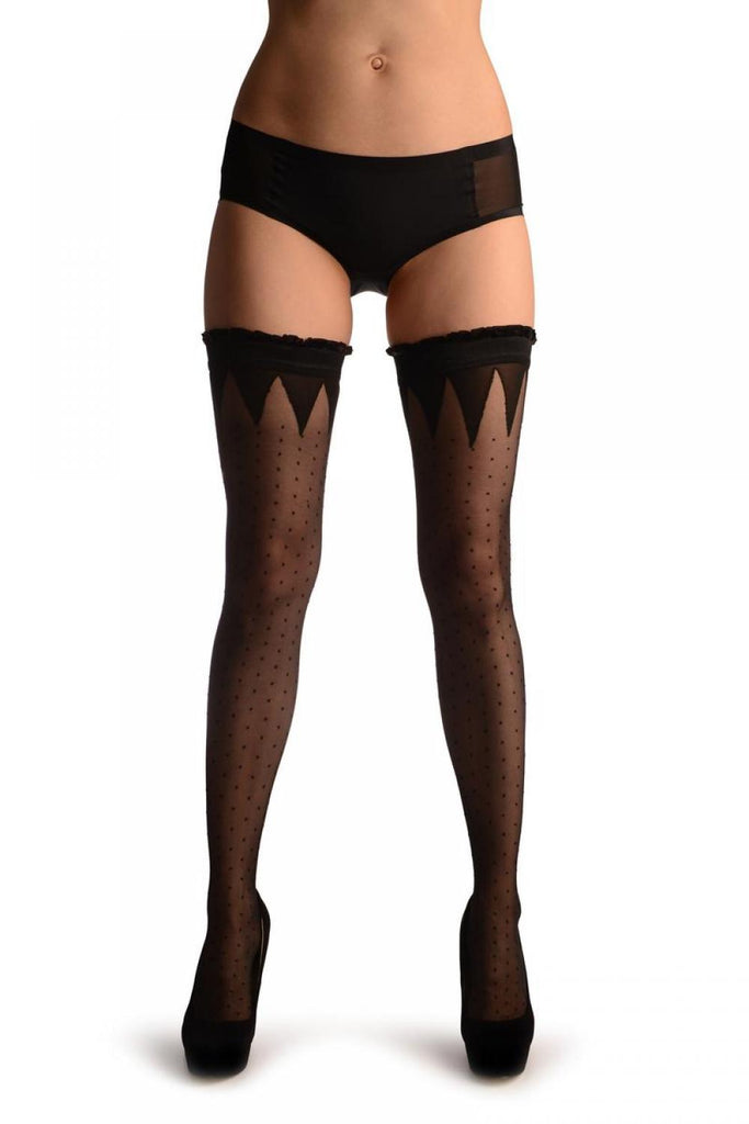 Liss Kiss Black With Small Dots & Black Crown Silicon Top - Hold Ups