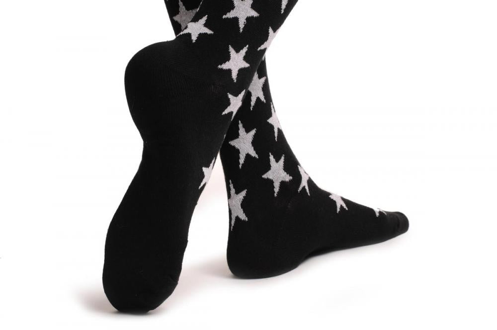 Liss Kiss Black With Small Grey Stars - Over The Knee Socks