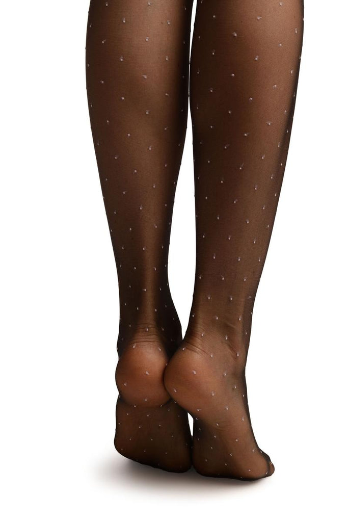 Liss Kiss Black With Small Light Pink Woven Polka Dot Tights - Tights