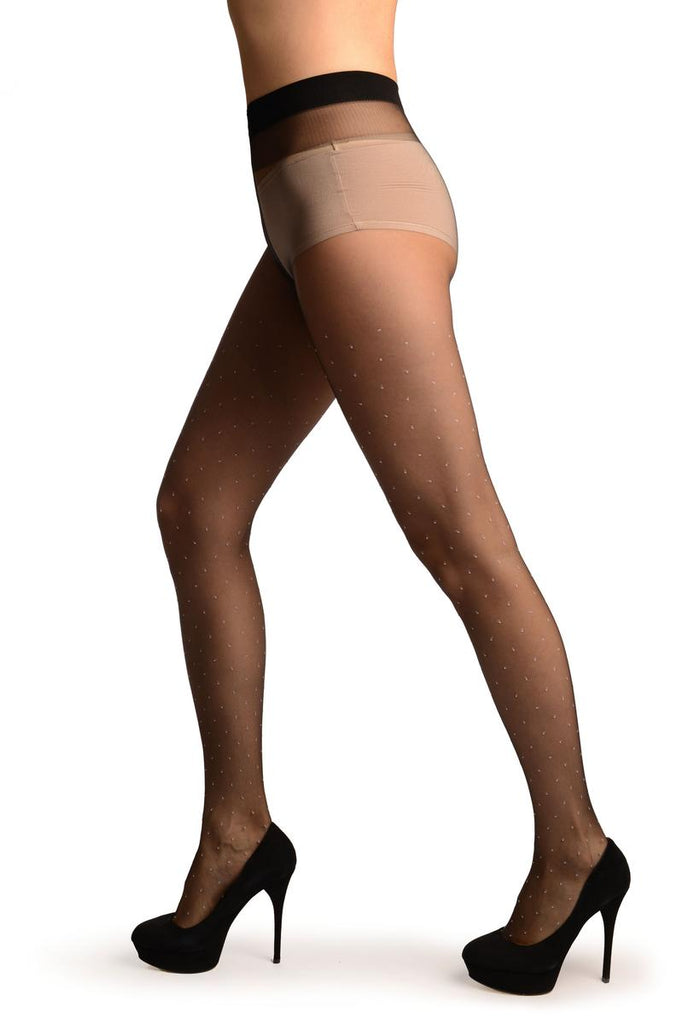 Liss Kiss Black With Small Light Pink Woven Polka Dot Tights - Tights