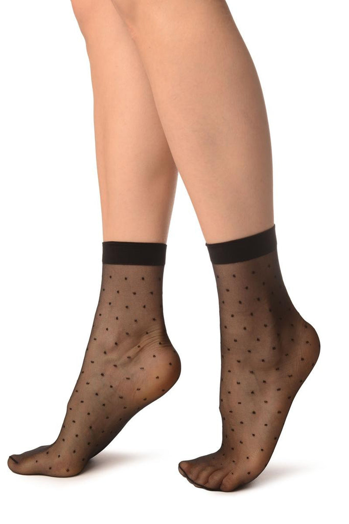 Liss Kiss Black With Small Polka Dots Ankle High Socks - Socks