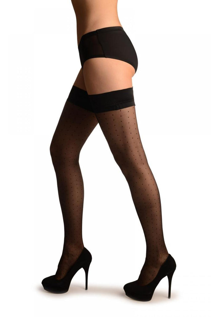 Liss Kiss Black With Small Polka Dots & Black Silicon Garter - Hold Ups