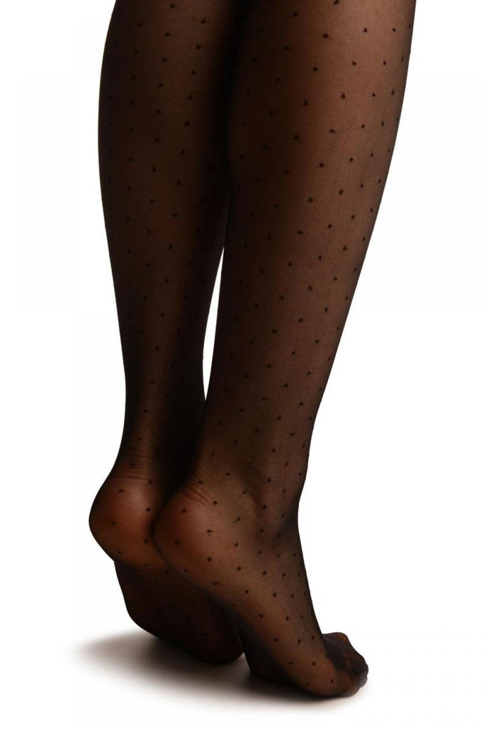 Liss Kiss Black With Small Polka Dots & Black Silicon Garter - Hold Ups