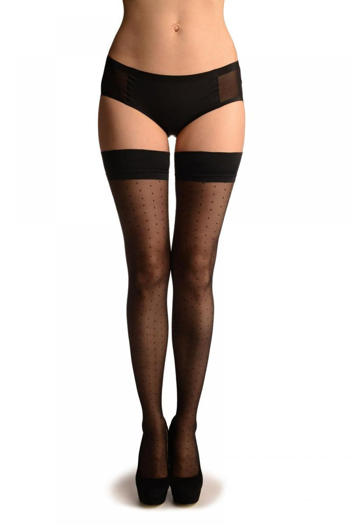 liss kiss Black With Small Polka Dots & Black Silicon Garter - Hold Ups