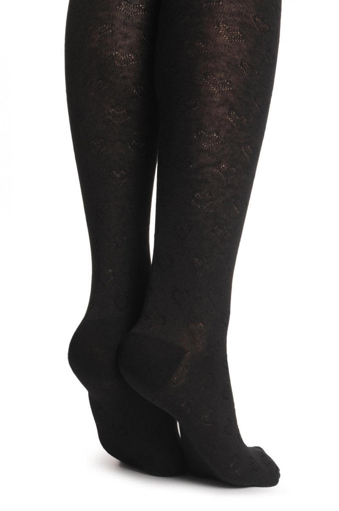 Liss Kiss Black With Small Semi Transparent Hearts - Over The Knee Socks