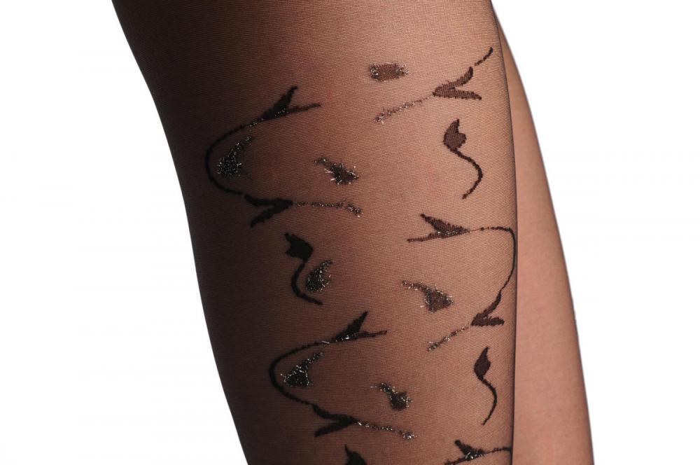 Liss Kiss Black With Small Silver Lurex & Black Flowers On The Side - Tights