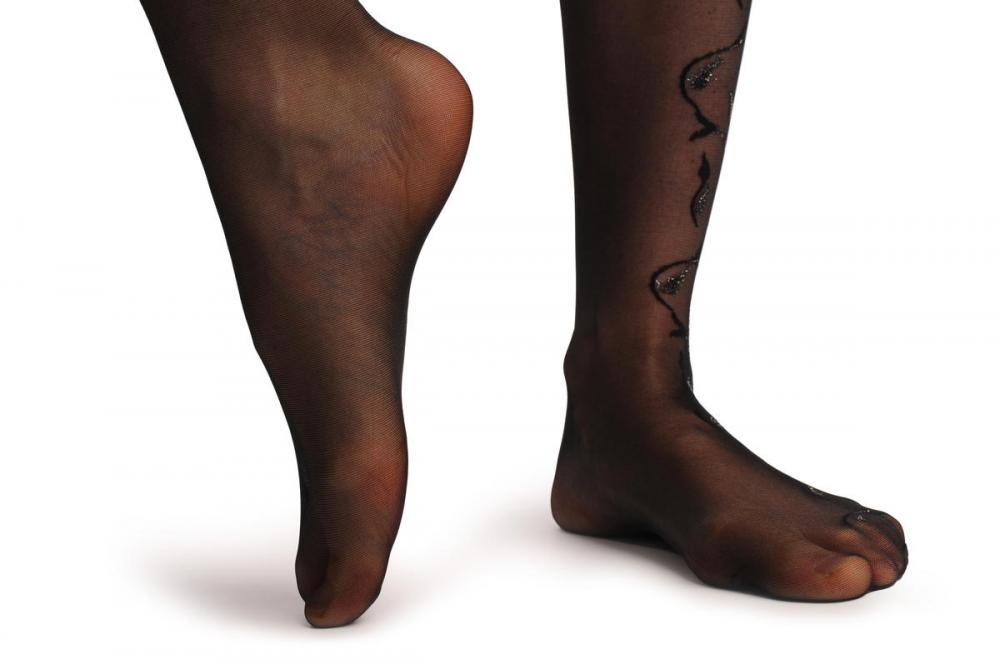 Liss Kiss Black With Small Silver Lurex & Black Flowers On The Side - Tights