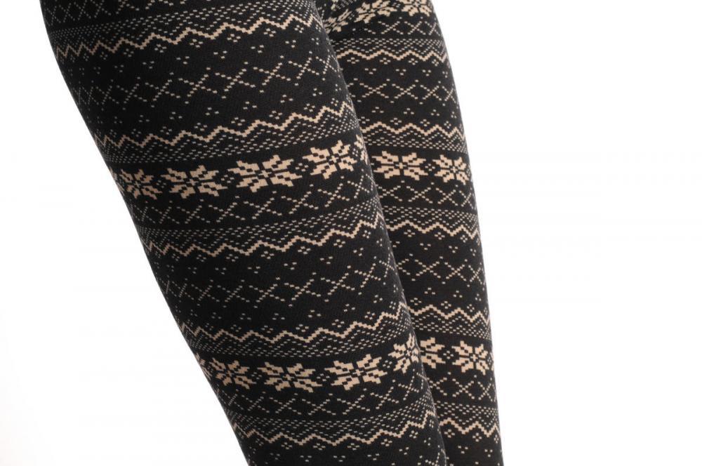 Liss Kiss Black With Small Snowflakes Aztec Jacquard Knit - Leggings