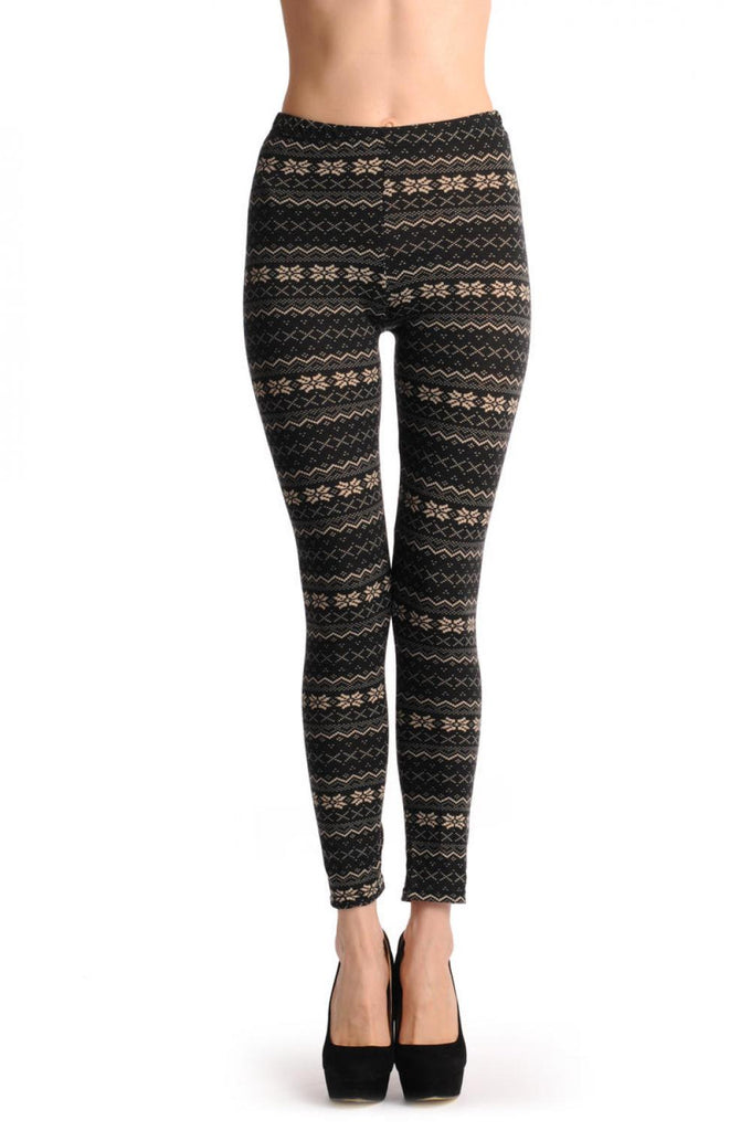 Liss Kiss Black With Small Snowflakes Aztec Jacquard Knit - Leggings