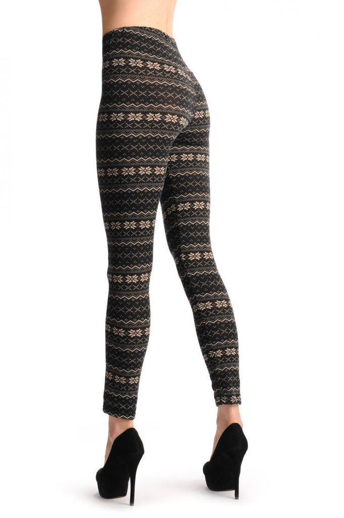 liss kiss Black With Small Snowflakes Aztec Jacquard Knit - Leggings