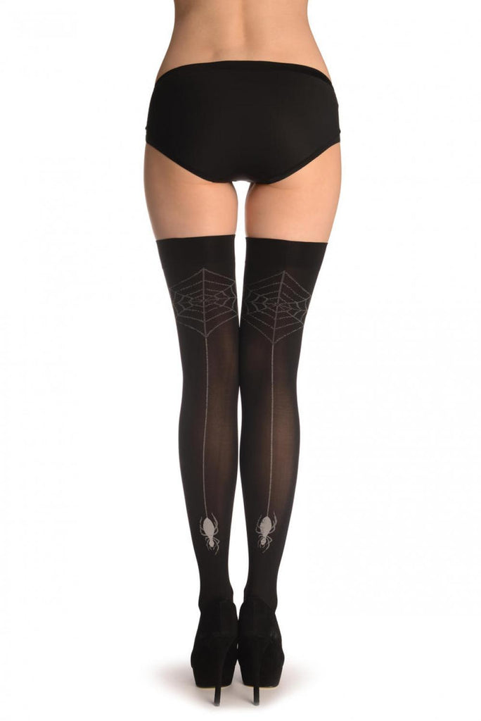 Liss Kiss Black With Spider Web & Spider Seam (Halloween) - Hold Ups