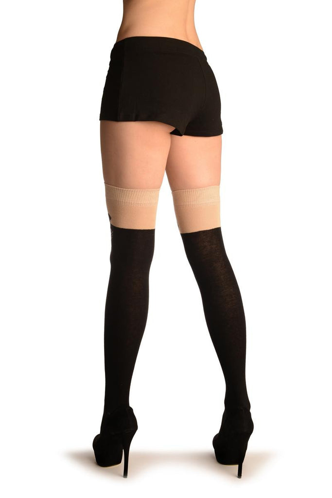 Liss Kiss Black With Spooky Smile On Beige - Over The Knee Socks