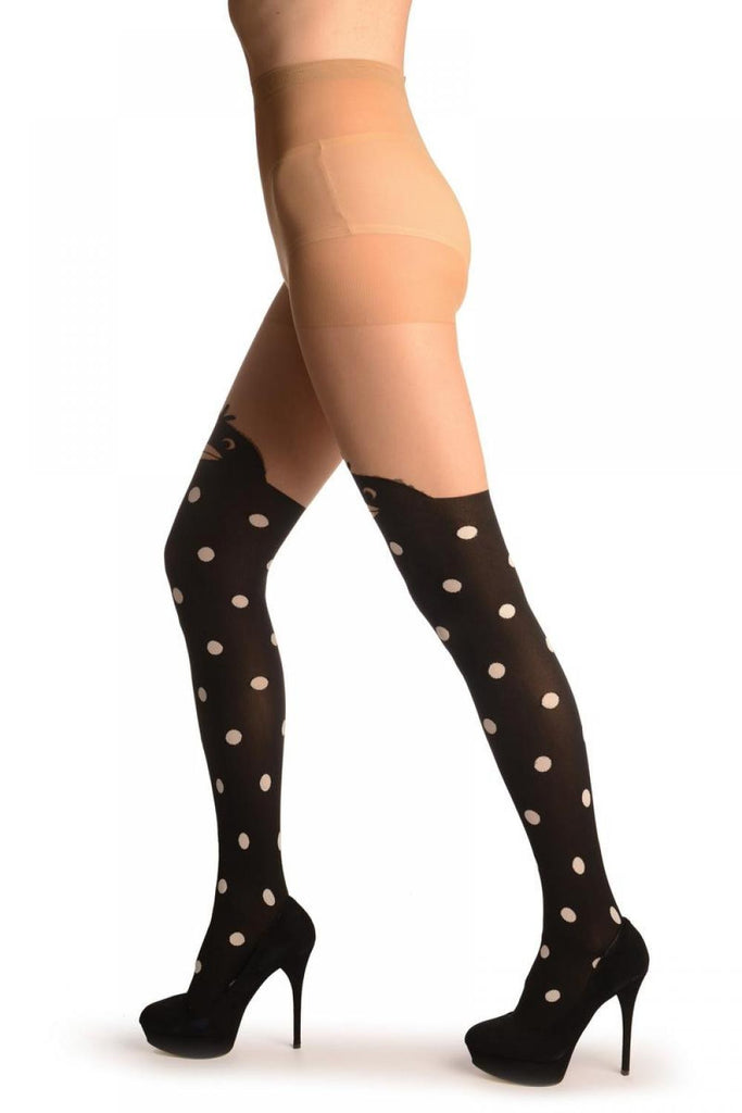 Liss Kiss Black With Spotted Bird Over The Knee - Tights