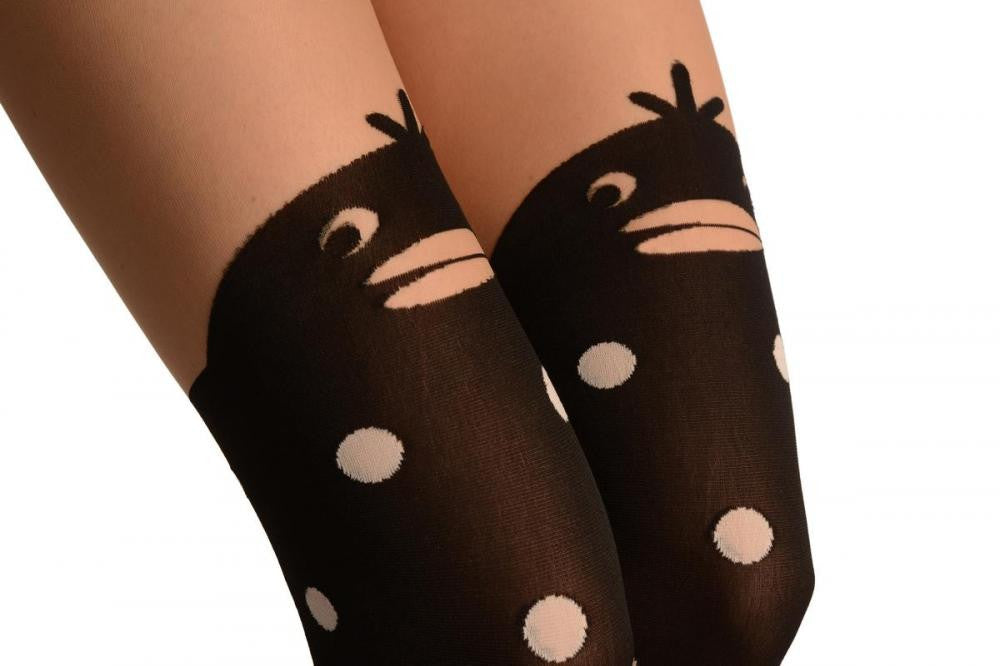 Liss Kiss Black With Spotted Bird Over The Knee - Tights
