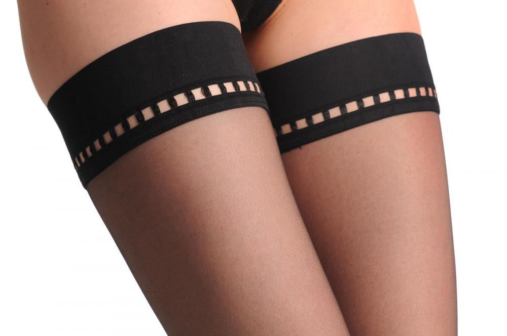 Liss Kiss Black With Square Open Holes Silicon Garter 8 Den - Hold Ups