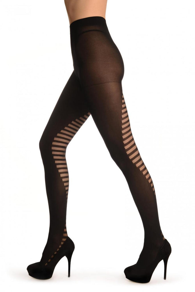 Liss Kiss Black With Striped Panels At The Back - Tights