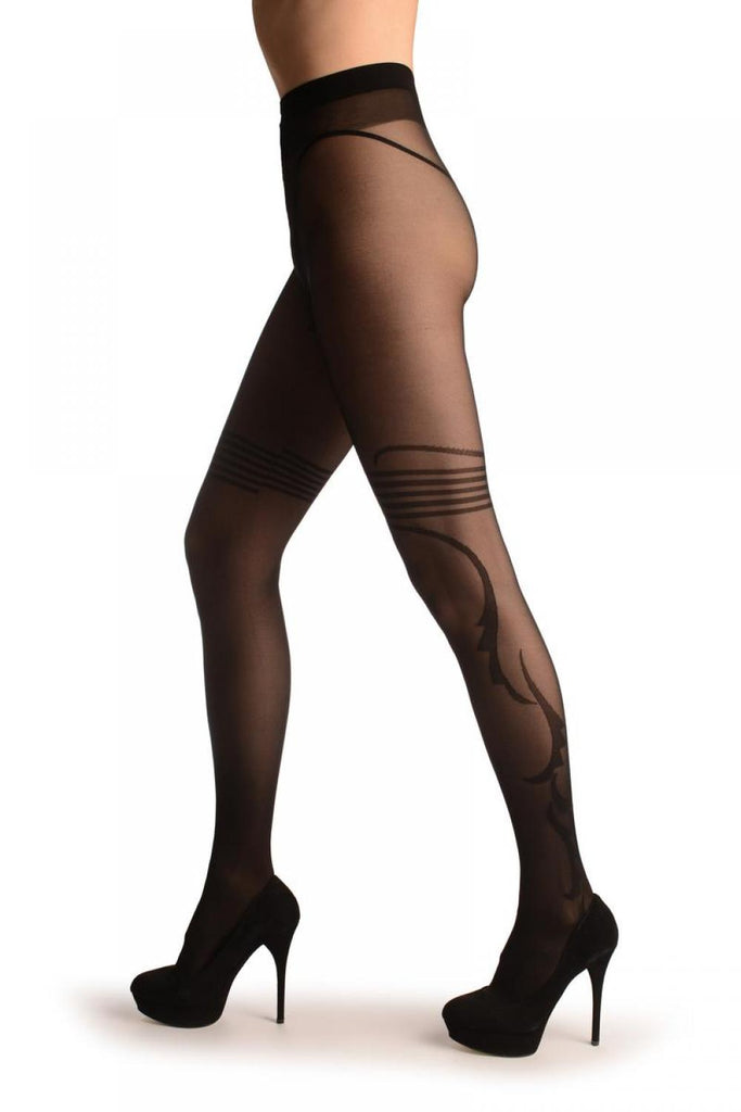 Liss Kiss Black With Striped Top & Side Sketches - Tights