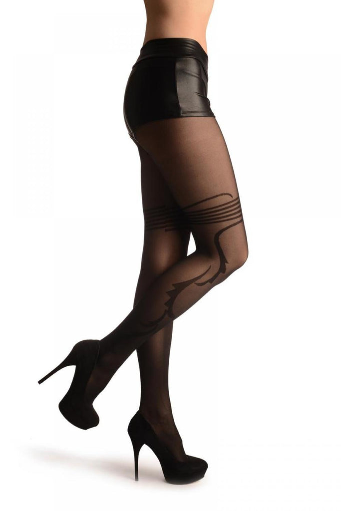 liss kiss Black With Striped Top & Side Sketches - Tights