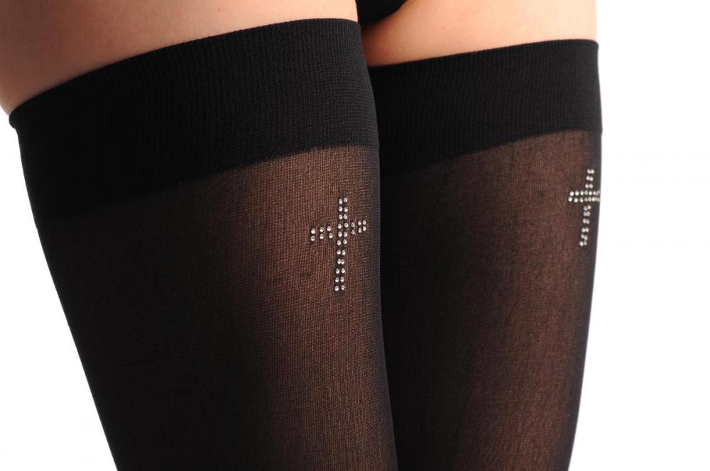 Liss Kiss Black With Swarovski Crystals Cross - Hold Ups