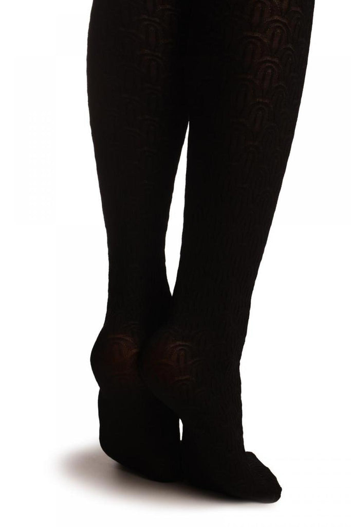 Liss Kiss Black With Textured Fish Scale Over The Knee - Tights