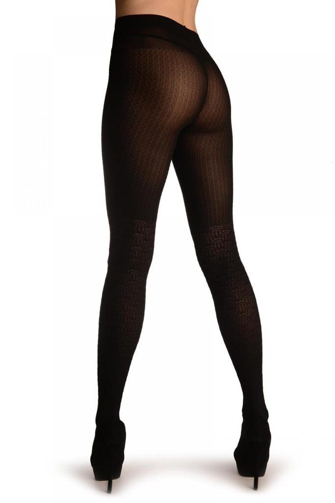 Liss Kiss Black With Textured Fish Scale Over The Knee - Tights