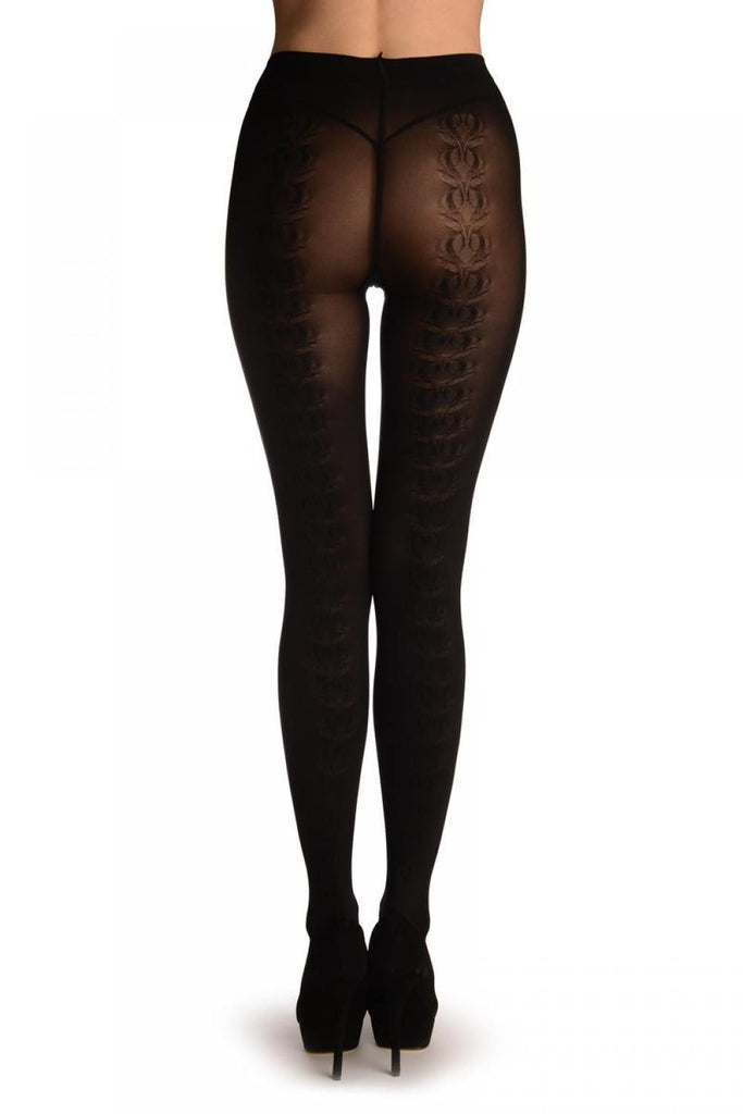 liss kiss Black With Textured Long Leaves Back Seam - Tights