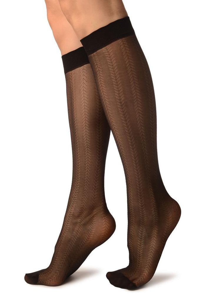 Liss Kiss Black With Thin Chevron Stripes Socks Knee High - Socks