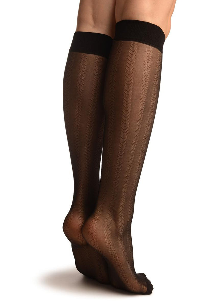 Liss Kiss Black With Thin Chevron Stripes Socks Knee High - Socks