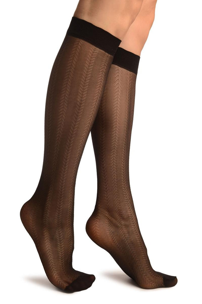 liss kiss Black With Thin Chevron Stripes Socks Knee High - Socks