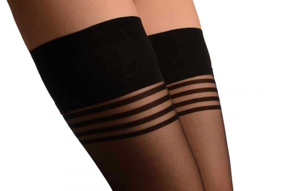Liss Kiss Black With Thing Stripes & Matching Black Silicone Top - Hold Ups