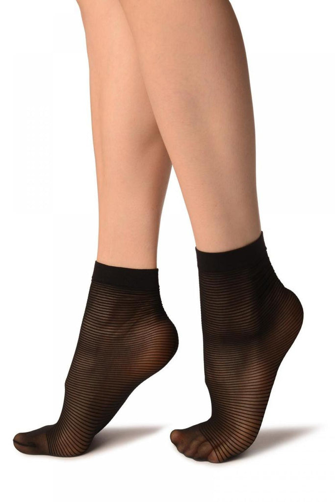 Liss Kiss Black With Thing Stripes & Seam Socks Ankle High - Socks