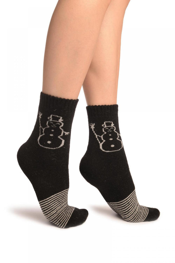 liss kiss Black With Thing Stripes & Snowman Angora Ankle High Socks - Socks