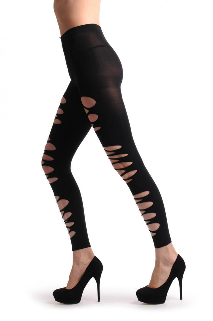 Liss Kiss Black With Three Ripped Front Sections Footless - Tights Footless
