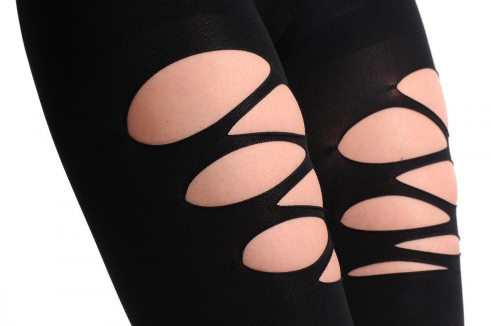 Liss Kiss Black With Three Ripped Front Sections Footless - Tights Footless