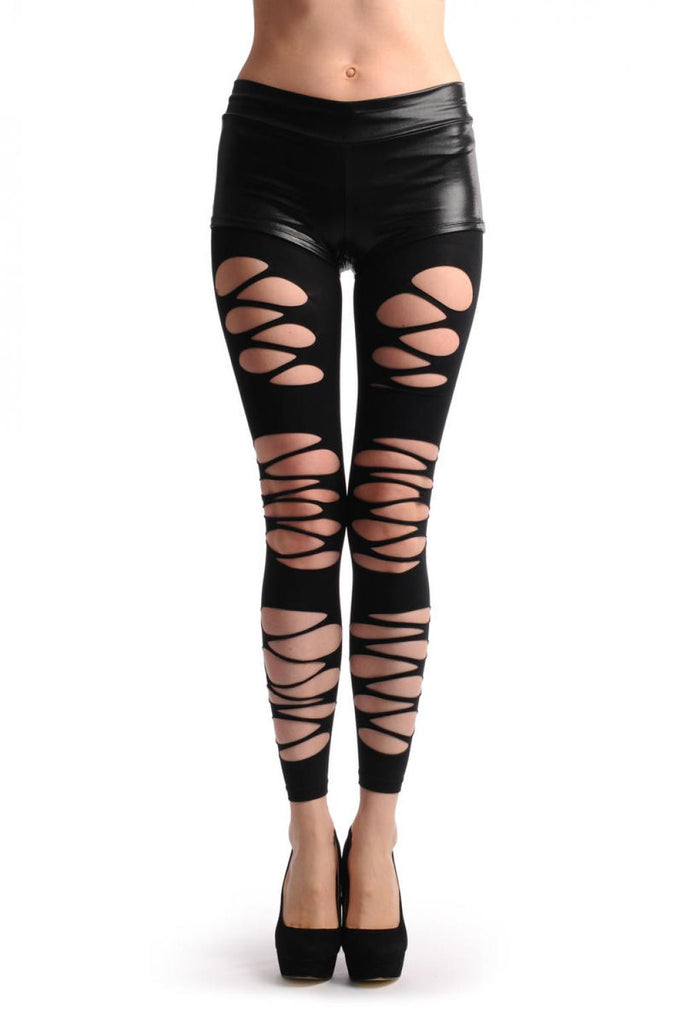 Liss Kiss Black With Three Ripped Front Sections Footless - Tights Footless