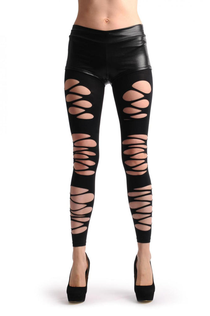 liss kiss Black With Three Ripped Front Sections Footless - Tights Footless