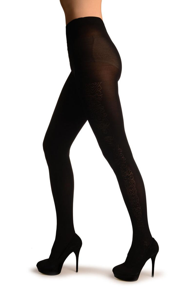 Liss Kiss Black With Transparent Damask Side Seam - Tights