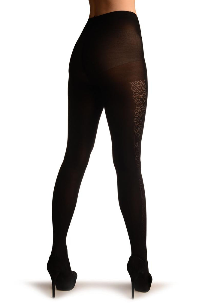 Liss Kiss Black With Transparent Damask Side Seam - Tights