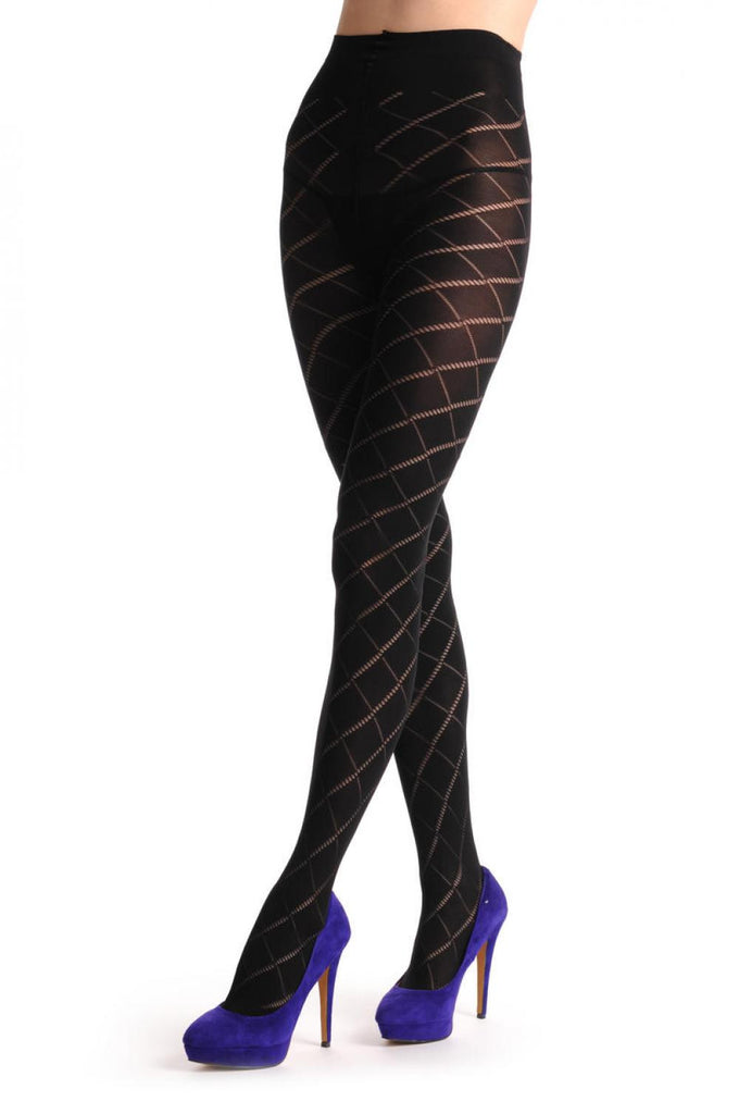 Liss Kiss Black With Transparent Diamond Mesh - Tights