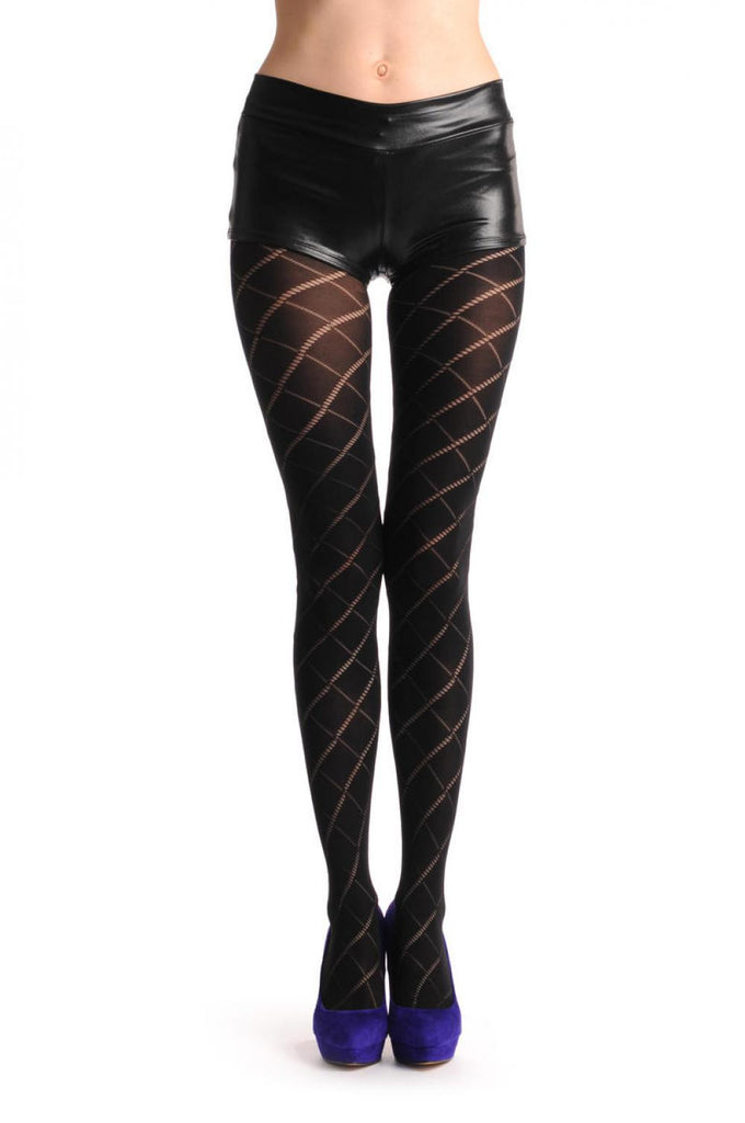 Liss Kiss Black With Transparent Diamond Mesh - Tights