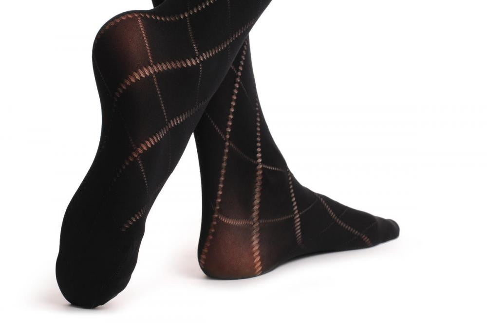 Liss Kiss Black With Transparent Diamond Mesh - Tights