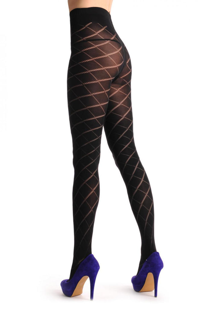 liss kiss Black With Transparent Diamond Mesh - Tights
