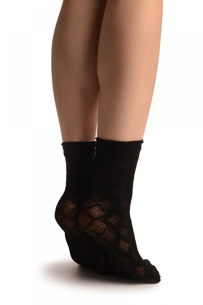 Liss Kiss Black With Transparent Diamonds Ankle High Socks - Socks