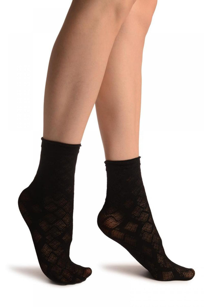 Liss Kiss Black With Transparent Diamonds Ankle High Socks - Socks